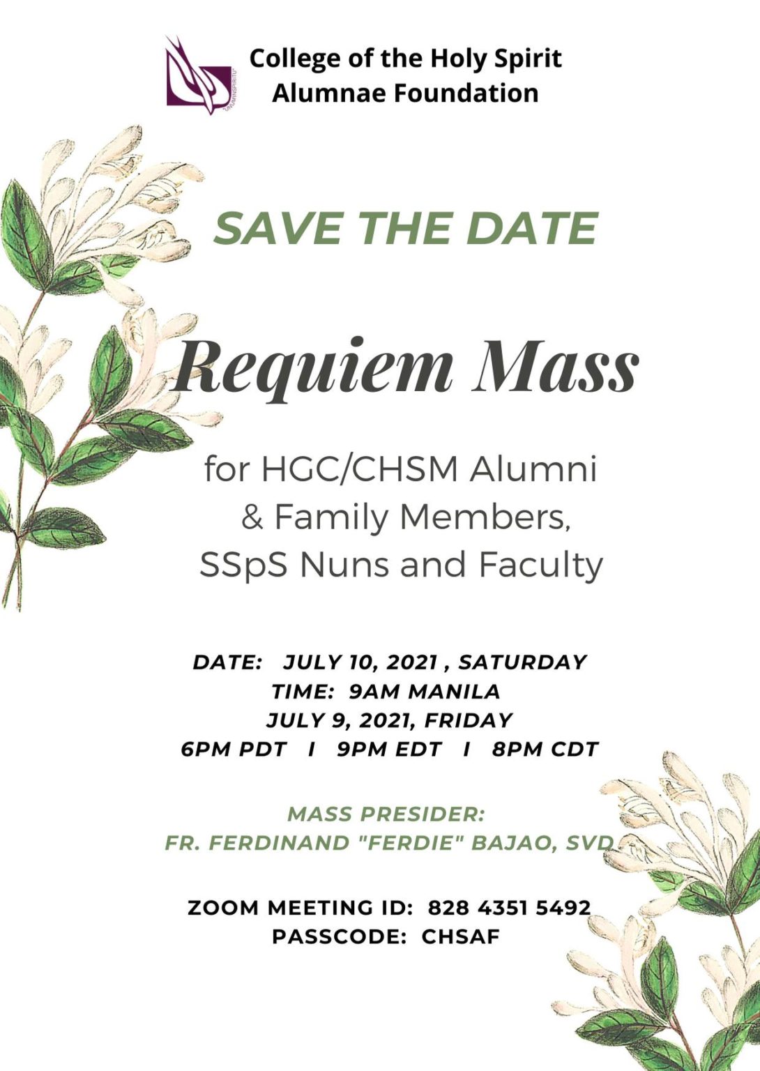 Requiem Mass - College of the Holy Spirit Alumni Foundation